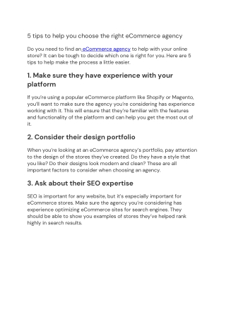 5 tips to help you choose the right eCommerce agency