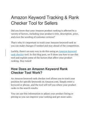 Amazon Keyword Tracking & Rank Checker Tool for Sellers