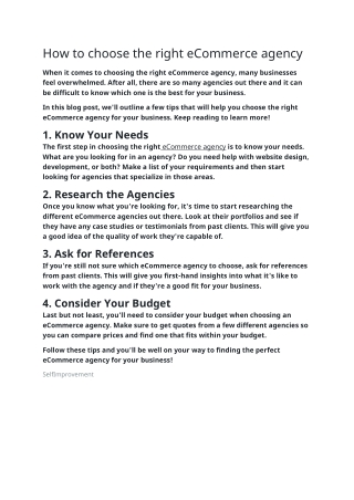 How to choose the right eCommerce agency