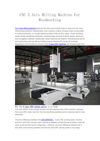 CNC 5 Axis Milling Machine For Woodworking