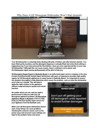 Why Does A GE Monogram Dishwasher Won