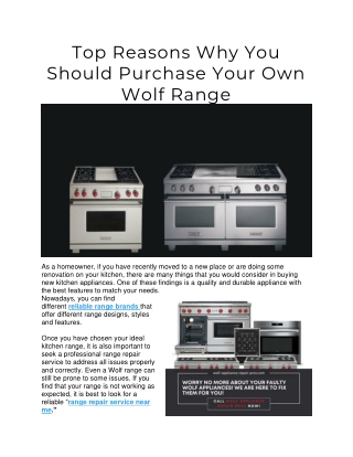 Top Reasons Why You Should Purchase Your Own Wolf Range
