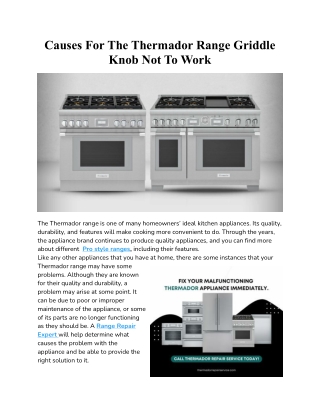 Causes For The Thermador Range Griddle Knob Not To Work