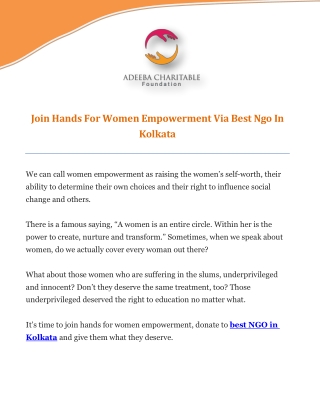 Join Hands For Women Empowerment Via Best NGO In Kolkata