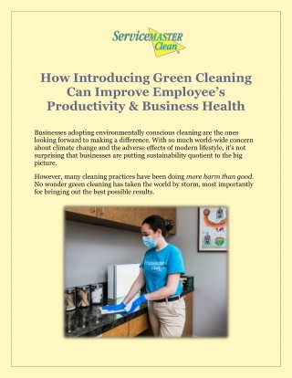 How Introducing Green Cleaning Can Improve Employee’s Productivity & Business Health