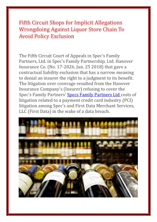 Fifth Circuit Shops for Implicit Allegations Wrongdoing Against Liquor Store Chain To Avoid Policy Exclusion