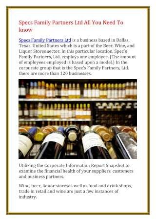 Specs Family Partners Ltd All You Need To know