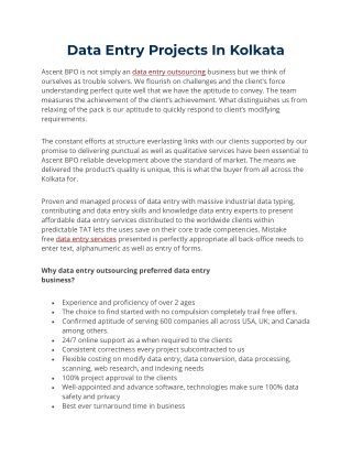 Data Entry Projects In Kolkata