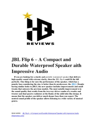 JBL Flip 6 – A Compact and Durable Waterproof Speaker aith Impressive Audio