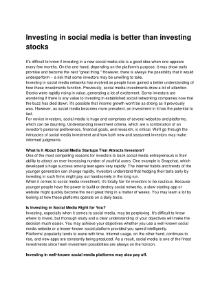 Investing in social media is better than investing stocks