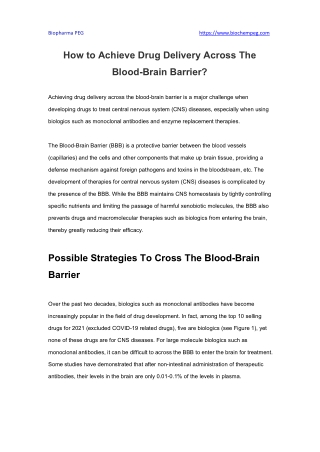 How to Achieve Drug Delivery Across The Blood-Brain Barrier