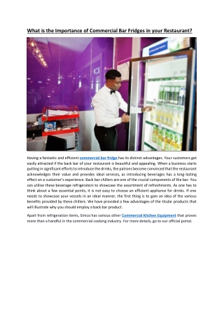 What is the Importance of Commercial Bar Fridges in your Restaurant