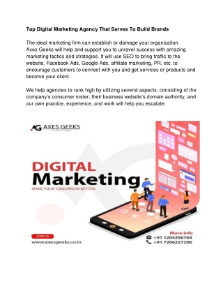 Top Digital Marketing Agency Serves To Build Brands