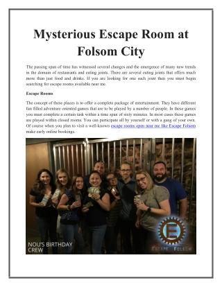 Mysterious Escape Room at Folsom City