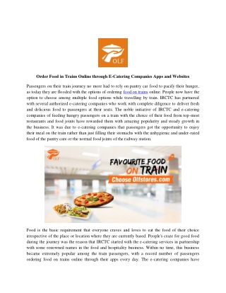 Order Food in Trains Online through E-Catering Companies Apps and Websites