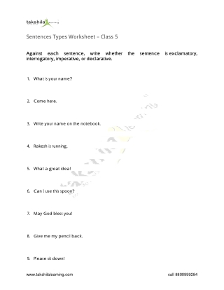 Sentences Types Worksheet