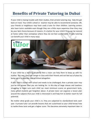 Benefits of Private Tutoring in Dubai