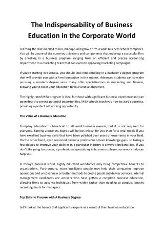 The Indispensability of Business Education in the Corporate World