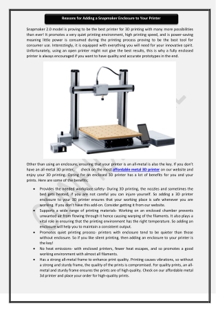 Reasons for Adding a Snapmaker Enclosure to Your Printer