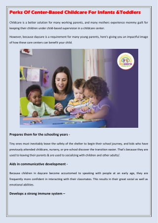 Perks Of Center-Based Childcare For Infants &Toddlers