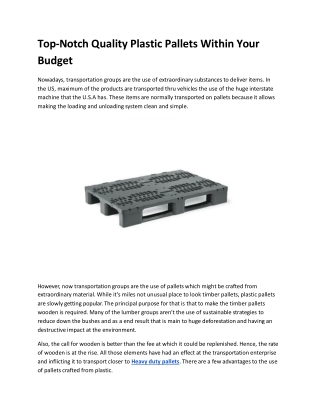 Top-Notch Quality Plastic Pallets Within Your Budget