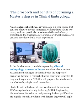 ‘The prospects and benefits of obtaining a Master's degree in Clinical Embryolog