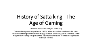 History of Satta king - The Age of