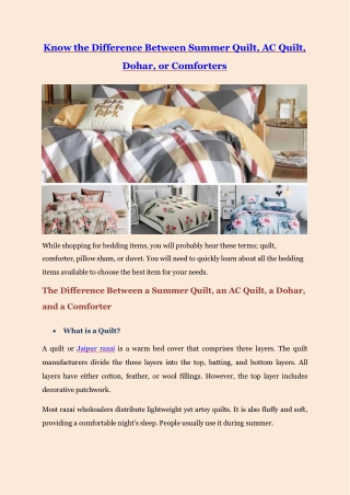 Know Difference Between Summer Quilt, Ac Quilt, Dohar, or Comforters