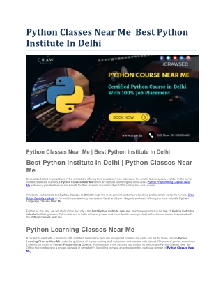 Best Python Institute In Delhi Python Classes Near Me