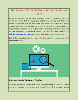 Top Reasons To Opt Software Testing Services In 2022