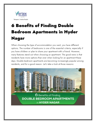 6 Benefits of Finding Double Bedroom Apartments in Hyder Nagar