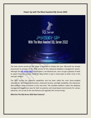 Power Up With The Most Awaited SQL Server 2022