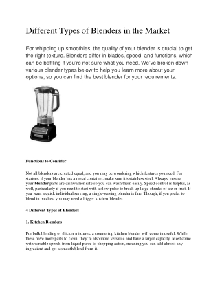 Different Types of Blenders in the Market