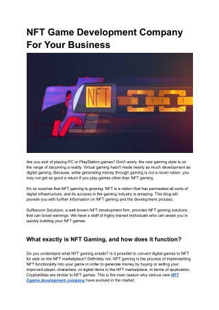 NFT Game Development Company For Your Business