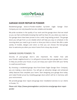 Garage Door Repair Ponder - Green Eagle Garage Door Company