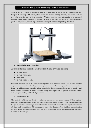 Essential Things about 3d Printing You Have Been Missing