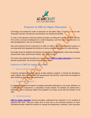 Features of LMS for Higher Education