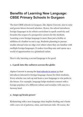 Benefits of Learning New Language: CBSE Primary Schools In Gurgaon