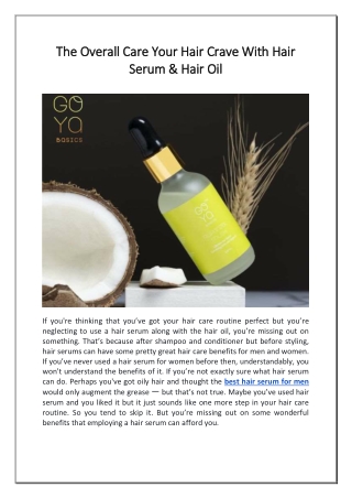 The Overall Care Your Hair Crave With Hair Serum & Hair Oil