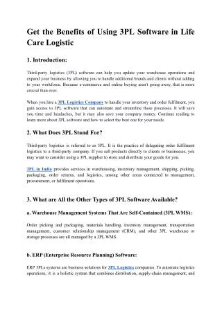 Get the Benefits of Using 3PL Software in Life Care Logistic