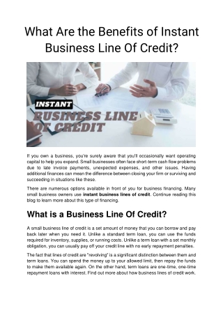 What Are the Benefits of Instant Business Line Of Credit