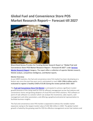 Global Fuel and Convenience Store POS Market Research Report— Forecast till 2027