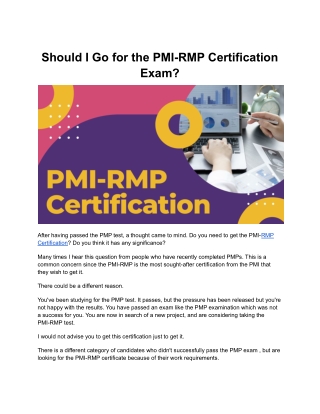 Should I Go for the PMI-RMP Certification Exam
