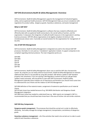 SAP Environment health and Safety Training | SAP EHS Course | SAP EHSM