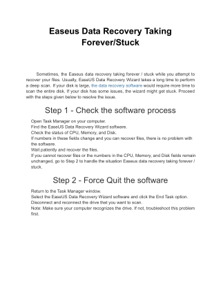 Easeus Data Recovery Taking Forever / Stuck - Simple Settings