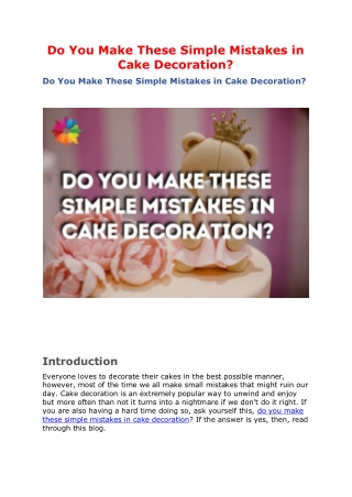 Do You Make These Simple Mistakes in Cake Decoration