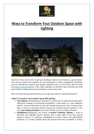 Ways to Transform Your Outdoor Space with Lighting