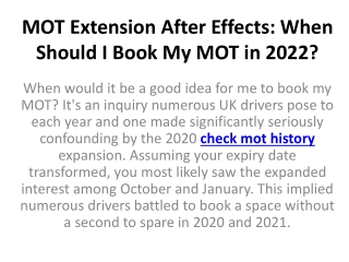 MOT Extension After Effects: When Should I Book My MOT in 2022?
