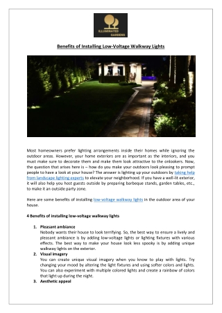 Benefits of Installing Low-Voltage Walkway Lights Illuminated Gardens