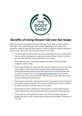 Benefits of Using Shower Gel over Bar Soaps